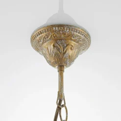 Lindby kroonluchter Lumiel, 5-lichts, crème/messing, textiel