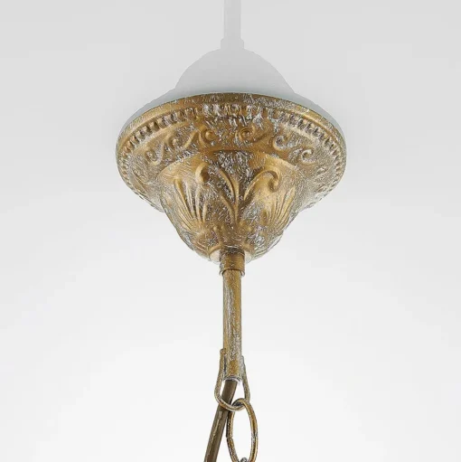 Lindby kroonluchter Lumiel, 5-lichts, crème/messing, textiel