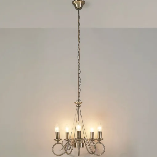 Lindby kroonluchter Marnia, 5-lamps, Ø 40 cm, brons antiek, E14