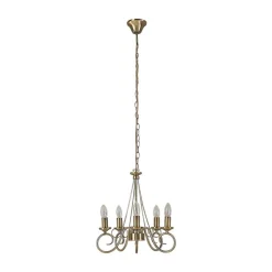 Lindby kroonluchter Marnia, 5-lamps, Ø 40 cm, brons antiek, E14