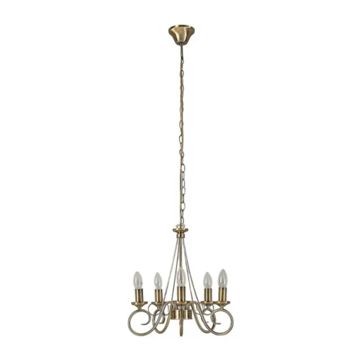 Lindby kroonluchter Marnia, 5-lamps, Ø 40 cm, brons antiek, E14