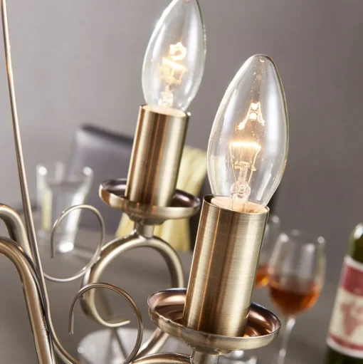 Lindby kroonluchter Marnia, 5-lamps, Ø 40 cm, brons antiek, E14