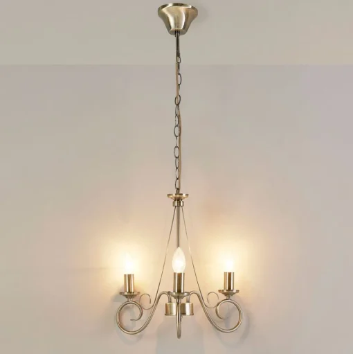 Lindby kroonluchter Marnia, 3-lamps, Ø 40 cm, antiek messing, E14