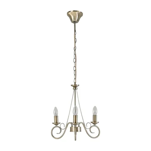 Lindby kroonluchter Marnia, 3-lamps, Ø 40 cm, antiek messing, E14