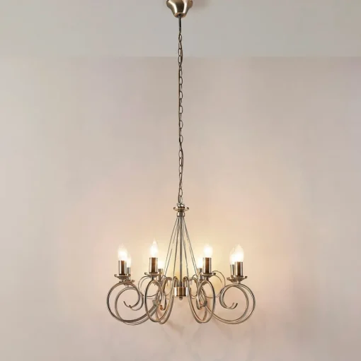 Lindby kroonluchter Marnia, 8-lamps, Ø 53 cm, antiek messing, E14