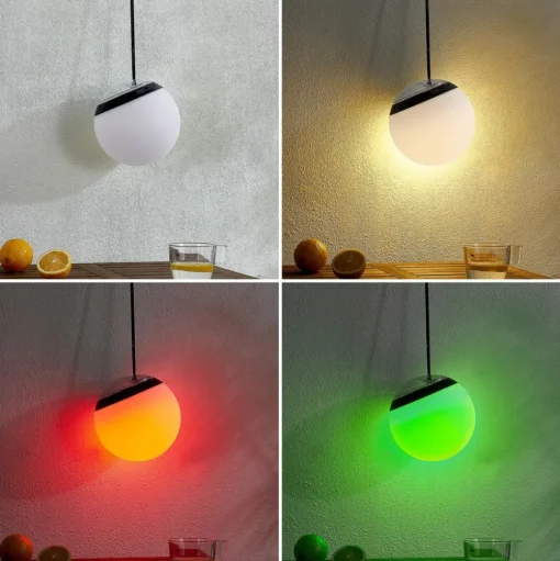 Lindby LED buiten hanglamp Eleia, RGBW, 20 cm, oplaadbare batterij