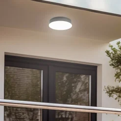 Lindby LED buiten plafondlamp Lahja, antraciet, sensor, IP65