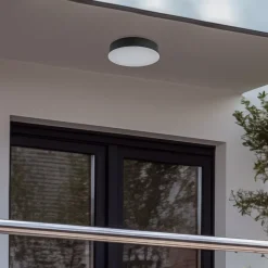 Lindby LED buiten plafondlamp Lahja, antraciet, sensor, IP65