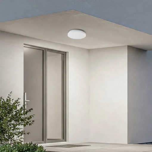 Lindby LED buiten plafondlamp Kirkola, 4000 K, Ø 26 cm, wit