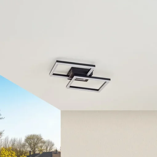 Lindby LED buiten plafondlamp Finian, 48cm x 48cm, CCT dimbaar