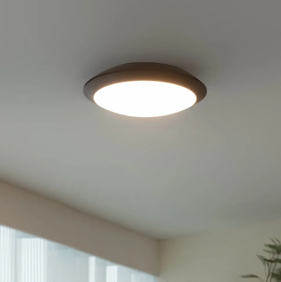 Lindby LED buiten plafondlamp Naira, grijs, sensor, 30 cm, IP65