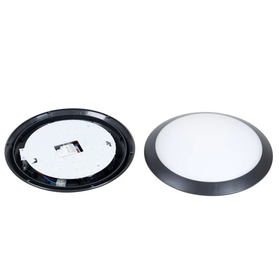 Lindby LED buiten plafondlamp Naira, grijs, sensor, 30 cm, IP65