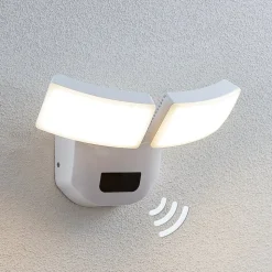 Lindby LED buiten wandlamp Nikias, 30 cm, sensor, 2-lamps, wit
