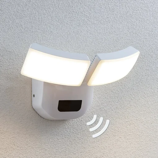 Lindby LED buiten wandlamp Nikias, 30 cm, sensor, 2-lamps, wit
