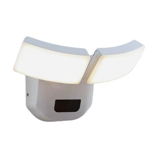 Lindby LED buiten wandlamp Nikias, 30 cm, sensor, 2-lamps, wit