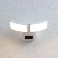 Lindby LED buiten wandlamp Nikias, 30 cm, sensor, 2-lamps, wit