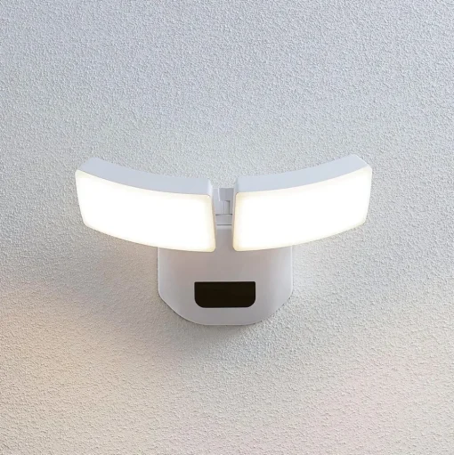 Lindby LED buiten wandlamp Nikias, 30 cm, sensor, 2-lamps, wit