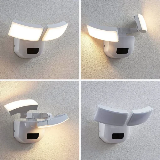 Lindby LED buiten wandlamp Nikias, 30 cm, sensor, 2-lamps, wit