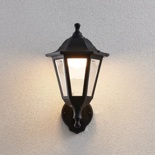 Lindby LED buiten wandlamp Iavo, zwart, lantaarn, 38 cm
