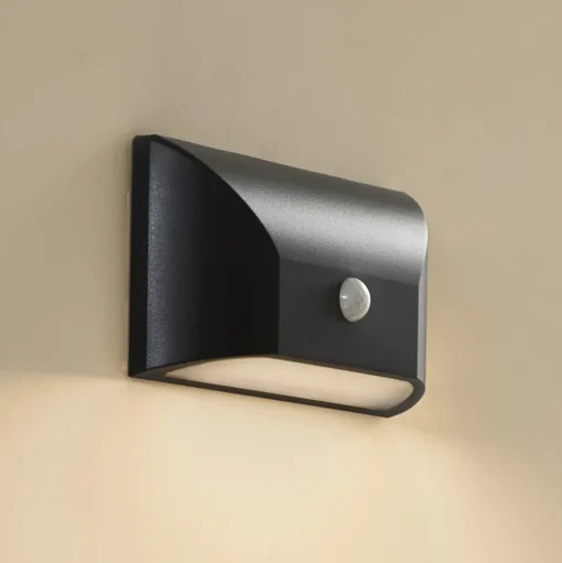 Lindby LED buiten wandlamp Siana, zwart, PC, sensor