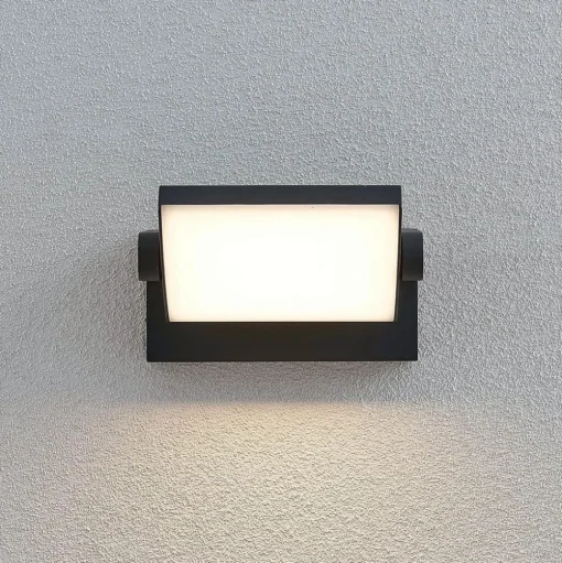Lindby LED buiten wandlamp Sherin, draaibaar, grijs, aluminium