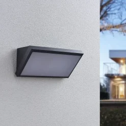 Lindby LED buiten wandlamp Abby, sensor, IP65, donkergrijs