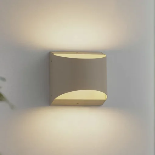 Lindby LED buiten wandlamp Lenore, beige, metaal, 13,5cm