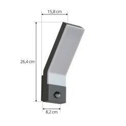 Lindby LED buiten wandlamp Korvik, 26 cm, antraciet, sensor
