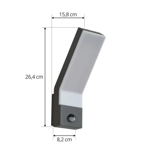 Lindby LED buiten wandlamp Korvik, 26 cm, antraciet, sensor