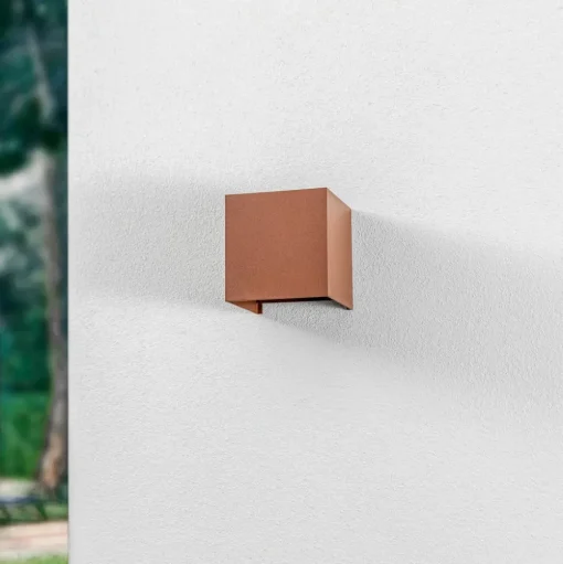 Lindby LED buiten wandlamp Nivar, hoekig, roest, metaal, IP54