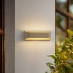 Lindby LED buiten wandlamp Lenore, beige, metaal, 36,5cm