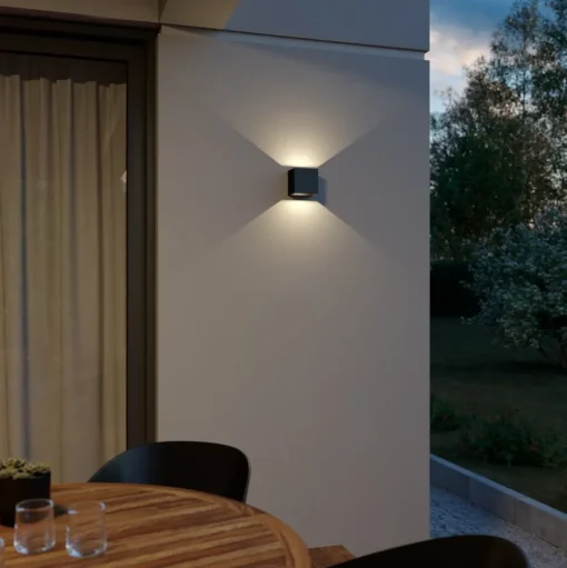 Lindby LED buiten wandlamp Glyn, zwart, metaal, 12cm, IP44
