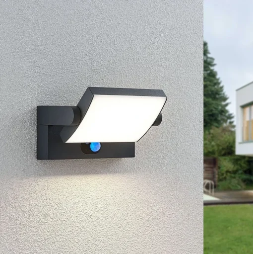 Lindby LED buiten wandlamp Sherin, antraciet, sensor