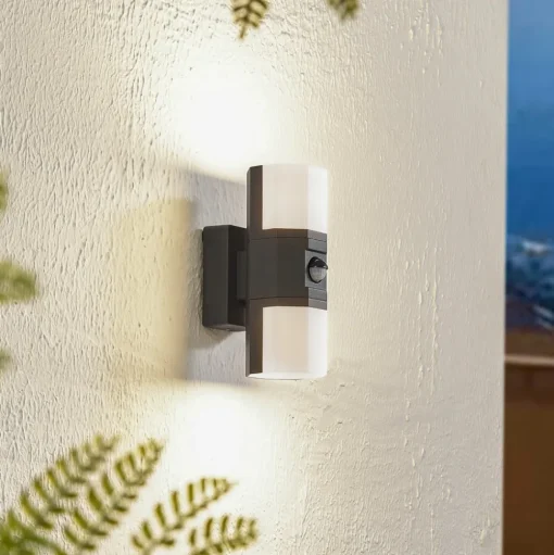 Lindby LED buiten wandlamp Alaric, aluminium, antraciet, sensor
