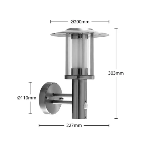 Lindby LED buiten wandlamp Gregory, sensor, roestvrij staal, IP44