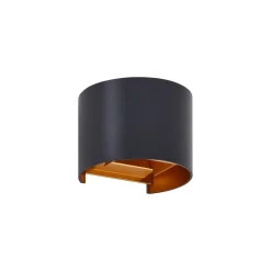 Lindby LED buitenwandlamp Nivar, rond, zwart/goud, IP54