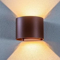 Lindby LED buitenwandlamp Nivar, rond, roest, metaal, IP54