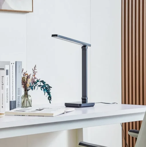 Lindby LED bureaulamp Rylas, zwart, USB, CCT