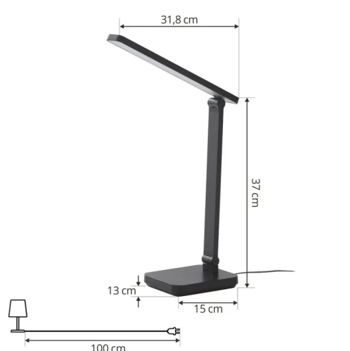Lindby LED bureaulamp Rylas, zwart, USB, CCT
