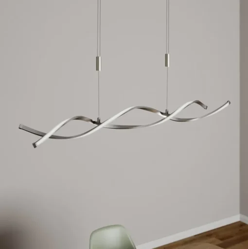 Lindby LED hanglamp Auron, nikkelkleurig, metaal, dimbaar