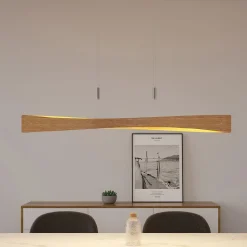 Lindby LED hanglamp Beazina, eiken, metaal, 118cm