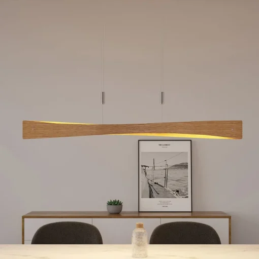 Lindby LED hanglamp Beazina, eiken, metaal, 118cm