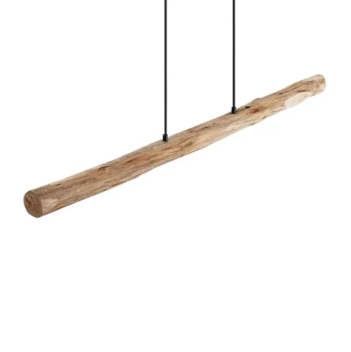 Lindby LED hanglamp Nekala, zwart, hout, lengte 120cm