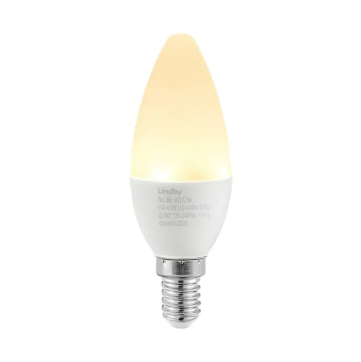 Lindby LED kaarslamp, E14, C35, 4,5 W, opaal, 3.000 K