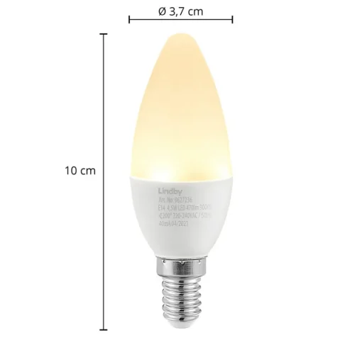 Lindby LED kaarslamp, E14, C35, 4,5 W, opaal, 3.000 K
