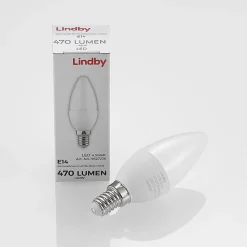 Lindby LED kaarslamp, E14, C35, 4,5 W, opaal, 3.000 K
