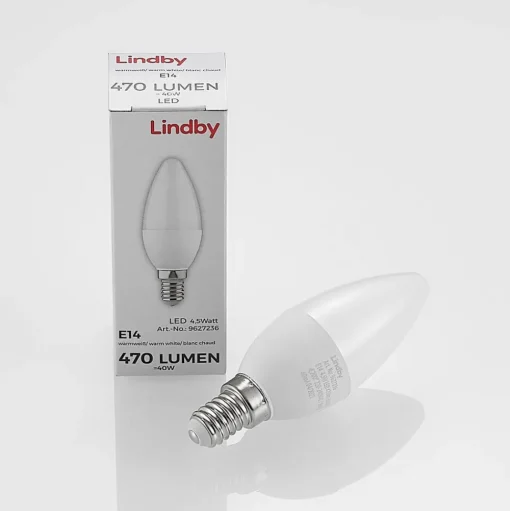 Lindby LED kaarslamp, E14, C35, 4,5 W, opaal, 3.000 K