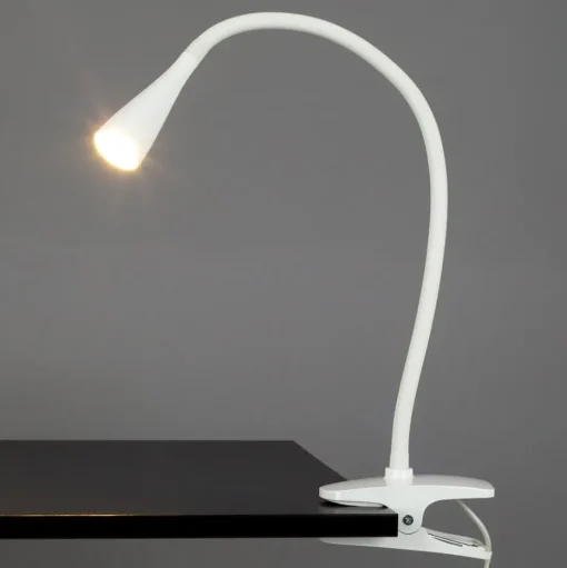 Lindby LED klemlamp Baris, wit, hoogte 44 cm, 3000K