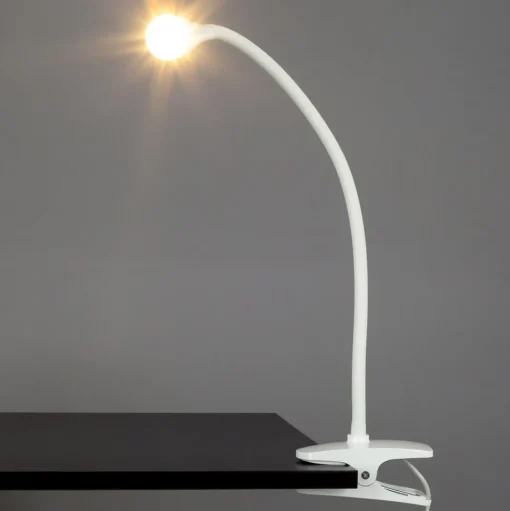 Lindby LED klemlamp Baris, wit, hoogte 44 cm, 3000K