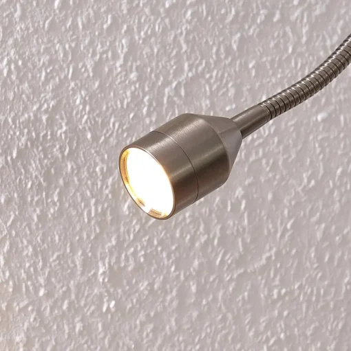 Lindby LED klemlamp Hanilo, hoogte 80 cm, nikkel, metaal